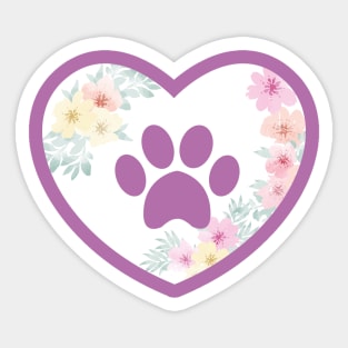 Heart Dog Paw Flowers Sticker